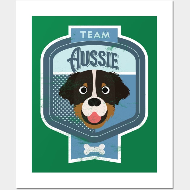 Team Aussie - Distressed Australian Shepherd Beer Label Design Wall Art by DoggyStyles